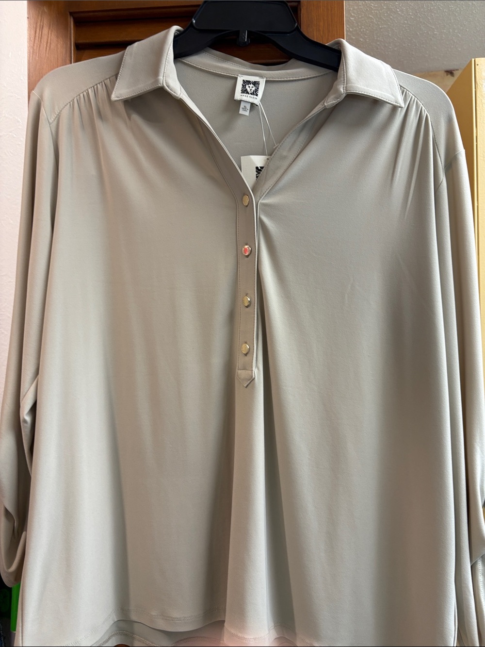 Anne Klein Light Taupe Long Sleeve Blouse